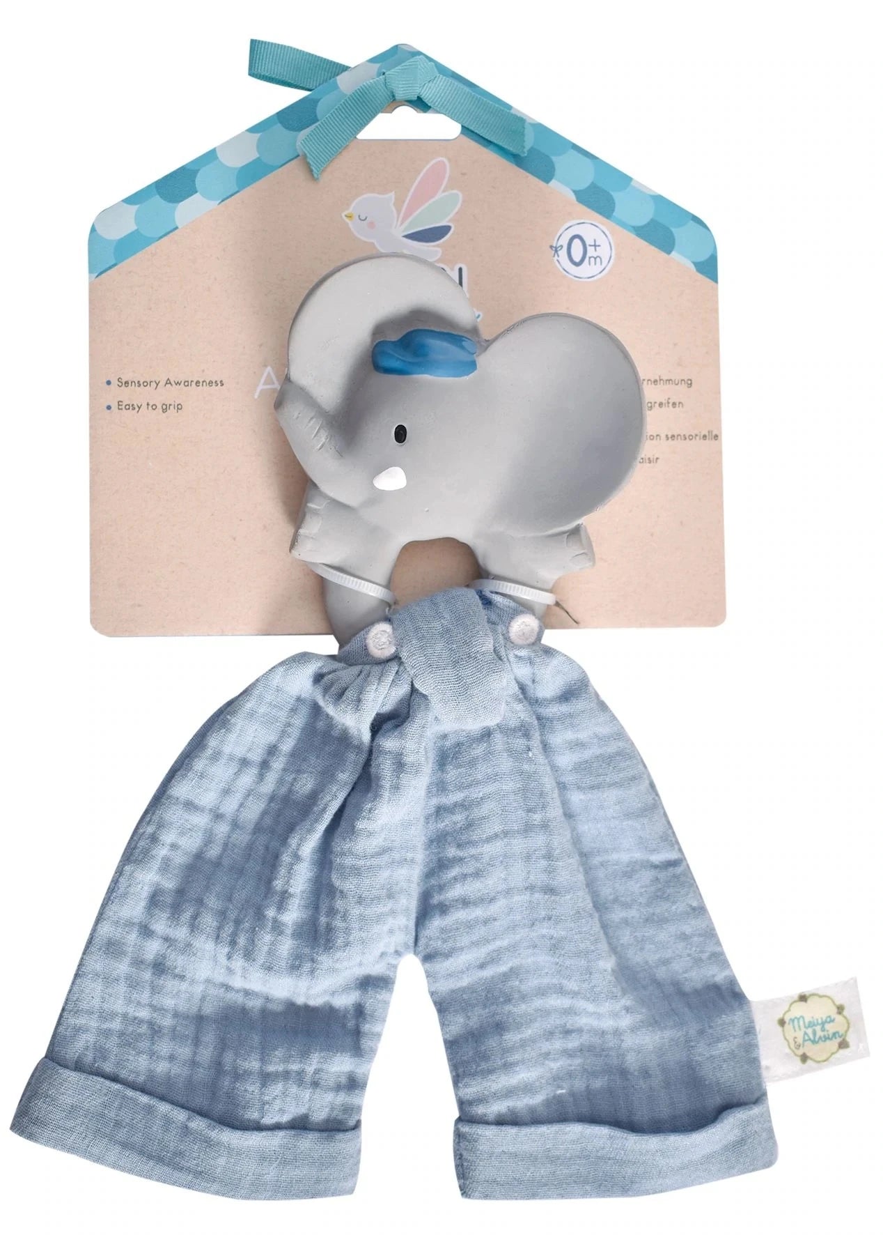 Teething Comforter with Organic Rubber Teether - Alvin the Elephant - - US 9714